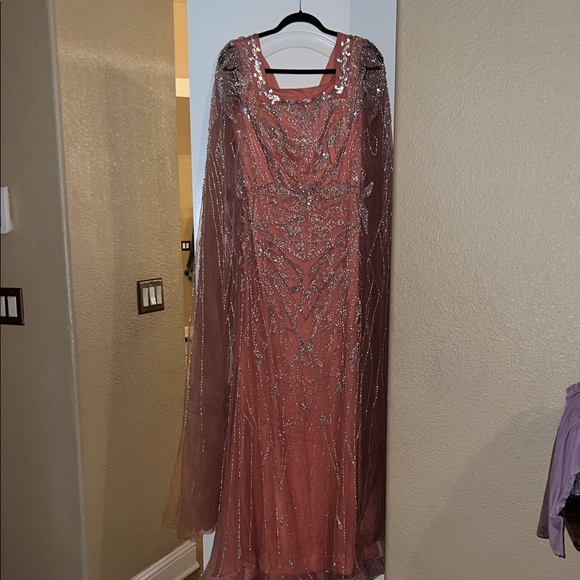 Elegant Pink Gown w/ Silver Embellishments modest-long sleeves customized dress
